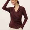 Wool Asymmetric Side Ruched Stretch Top BRIONY - Ruby / M