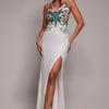 Goddiva Sequin Butterfly Front Split Maxi Dress - White