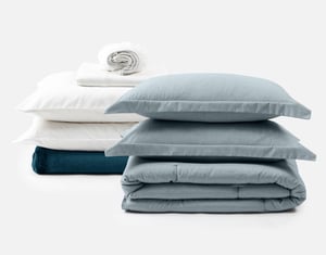 QE Home 7-Piece Move-In Bedroom Starter Bundle - Teal, GOTS Certified, White, Double