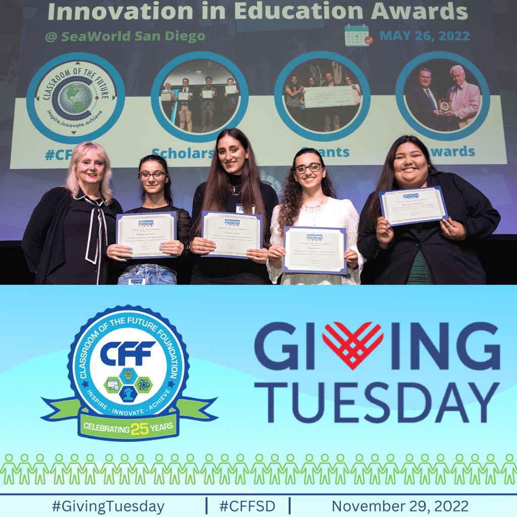 5 people holding scholarship awards 