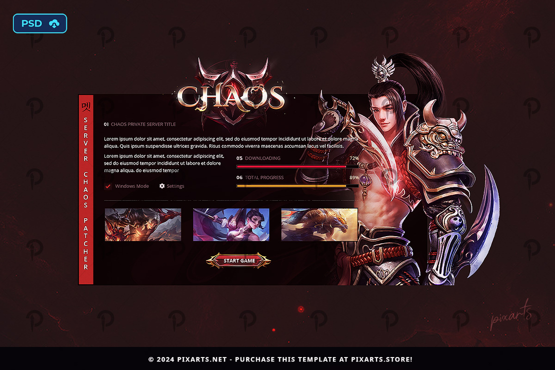 Chaos Fantasy Metin2 Game Patcher – Editable PSD Template