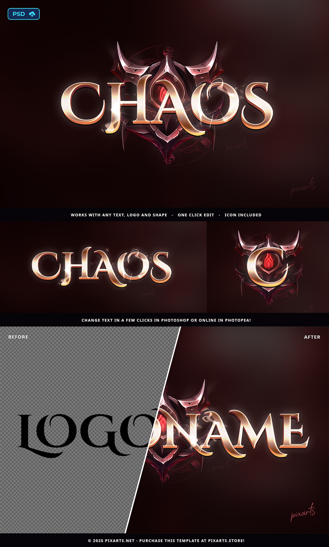 Chaos Fantasy MMORPG Game Logo - Editable PSD Template
