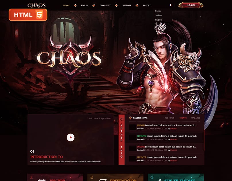 Chaos MMORPG Game Website HTML Template for Private Server - Instant Download (Metin2 Style)