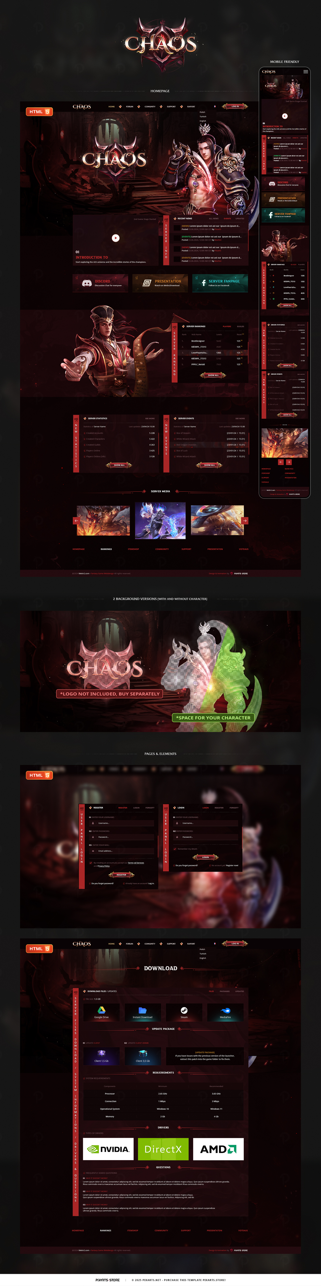 Chaos MMORPG Metin2 Game Website HTML Template for Private Server - Instant Download