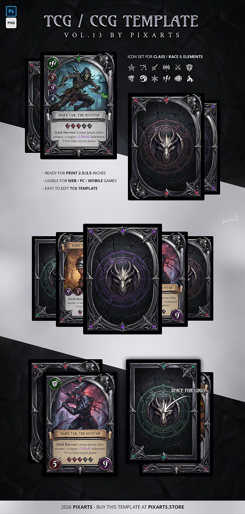 Trading Card Game (TCG/CCG) Template – Dark Fantasy Gothic Dragon Vol.13