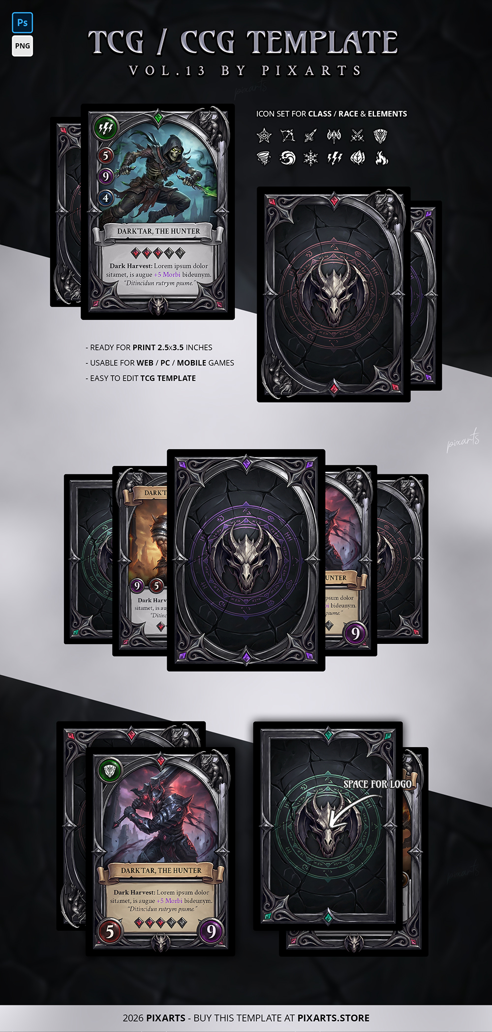 Trading Card Game (TCG/CCG) Template – Dark Fantasy Gothic Dragon Vol.13