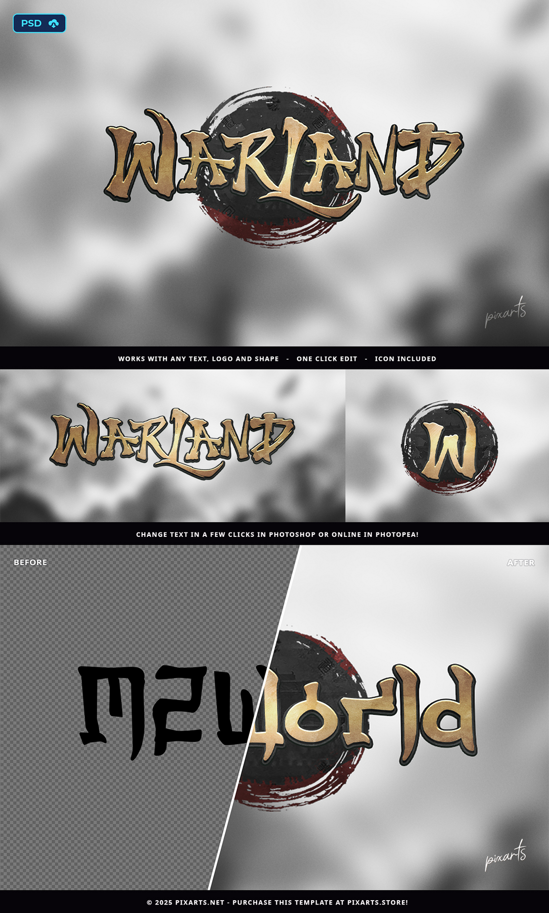 Epic Metin2 / Chinese Editable Game Logo Template - Warland - Photoshop [PSD] Text Effect