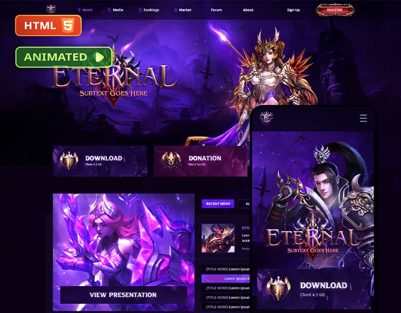 Eternal – MMORPG Game Site HTML Template for Private Server or Game Website