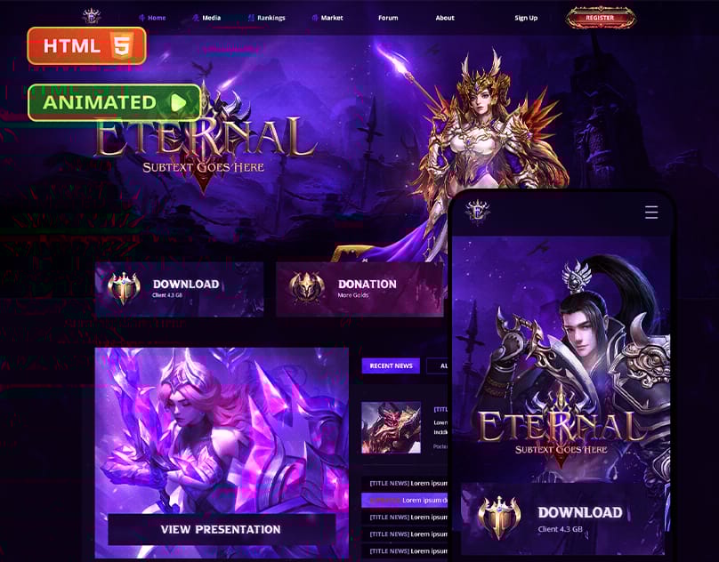 Eternal – MMORPG Game Site HTML Template for Private Server or Game Website