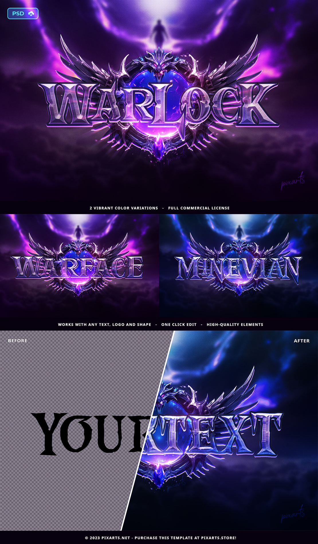 Fantasy Game Logo PSD Text Effect Template - Warlock