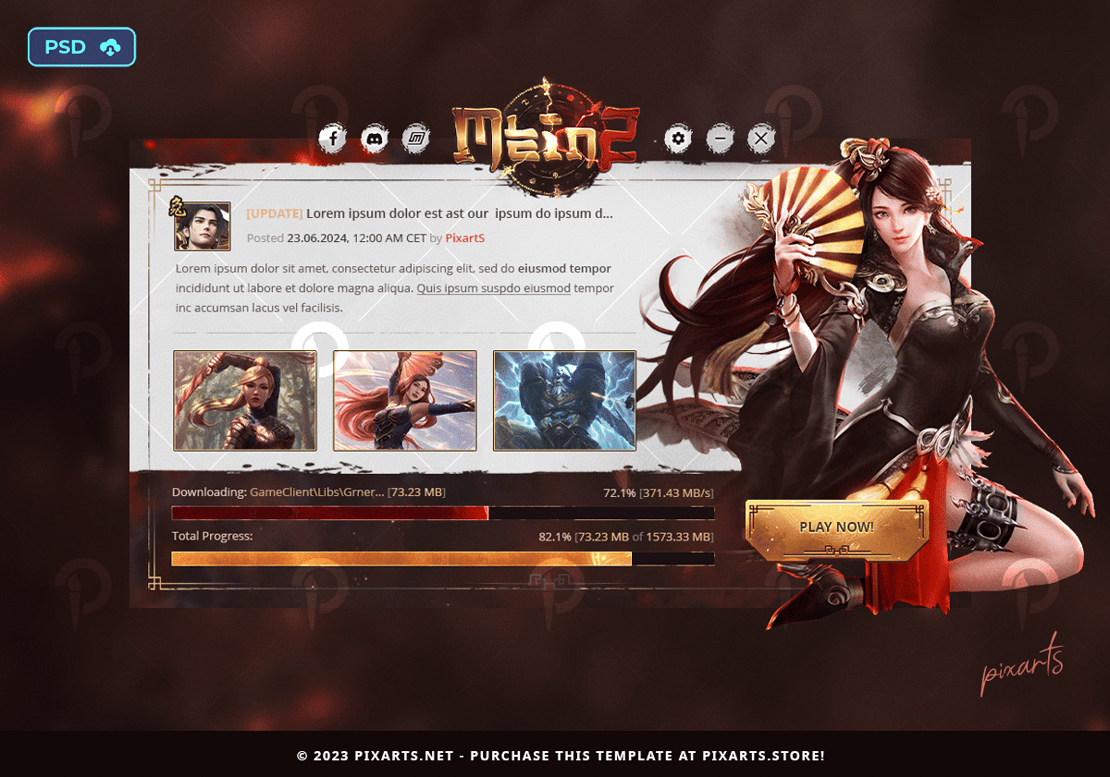 Fantasy Game Patcher UI PSD Template - M2World
