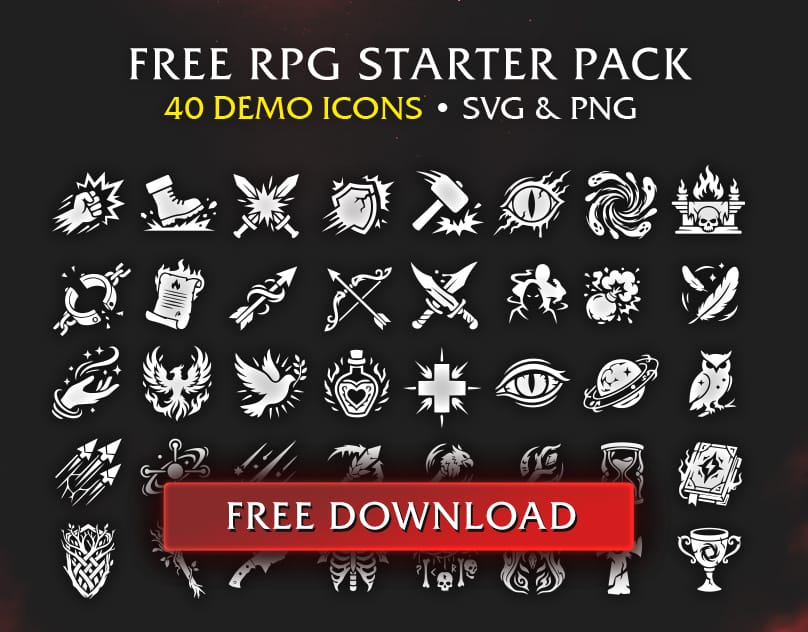 FREE RPG Game Icon Starter Pack – 40+ Demo Vectors (SVG & PNG)