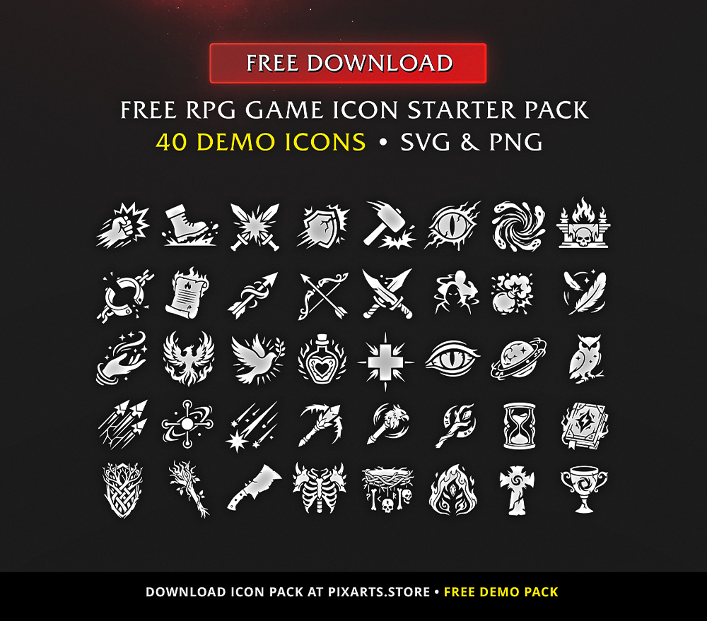 FREE RPG Game Icon Starter Pack – 40+ Demo Vectors (SVG & PNG)