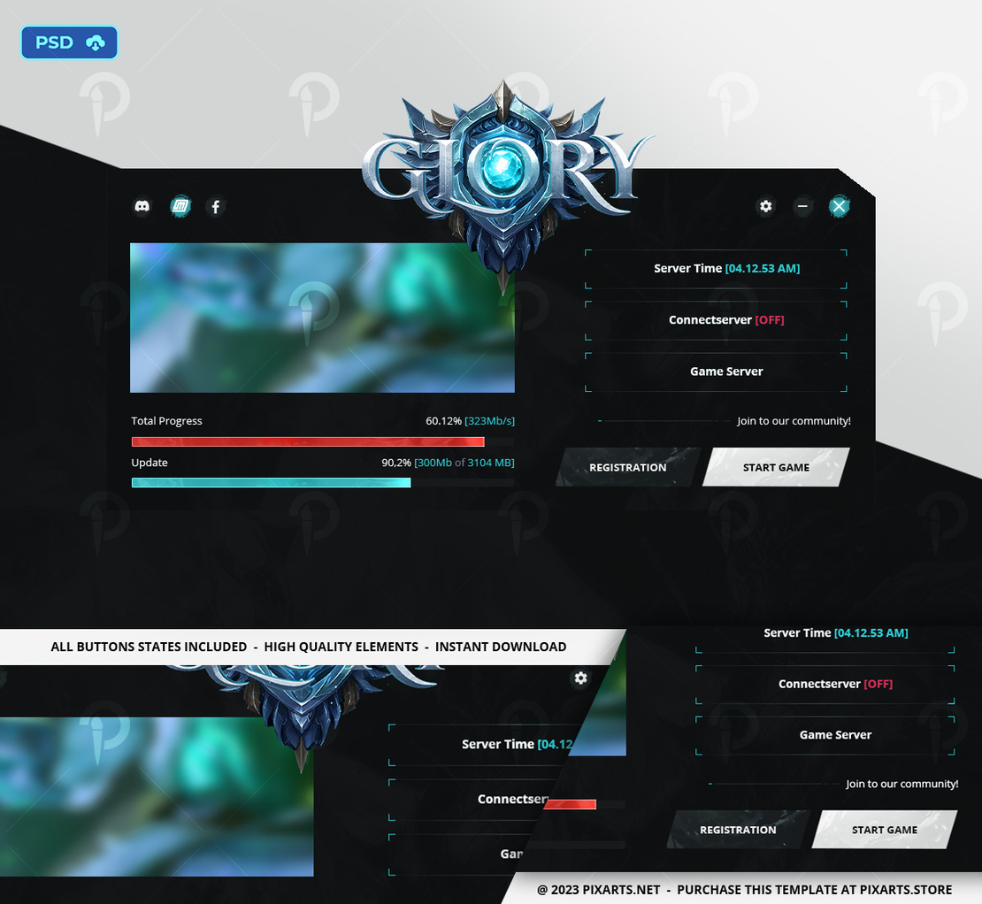 Game Patcher UI PSD Template - Mu Glory