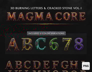 Magma Core – 3D Burning Letters & Cracked Stone Font (PNG Kit)
