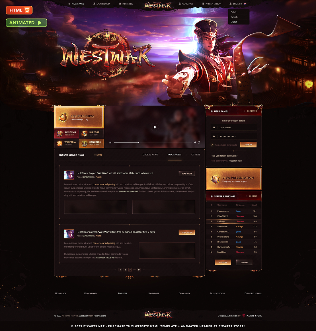Metin2 Animated Website HTML Template - Westwar
