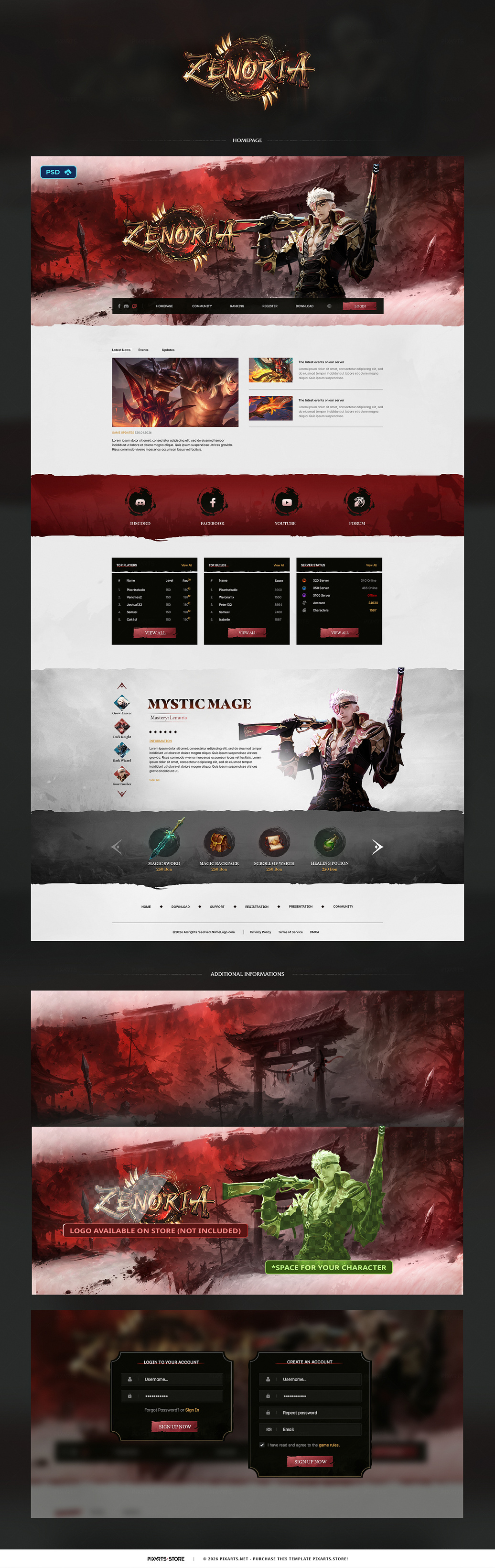 MMORPG Game Website Template – Zenoria (Red Oriental Style)