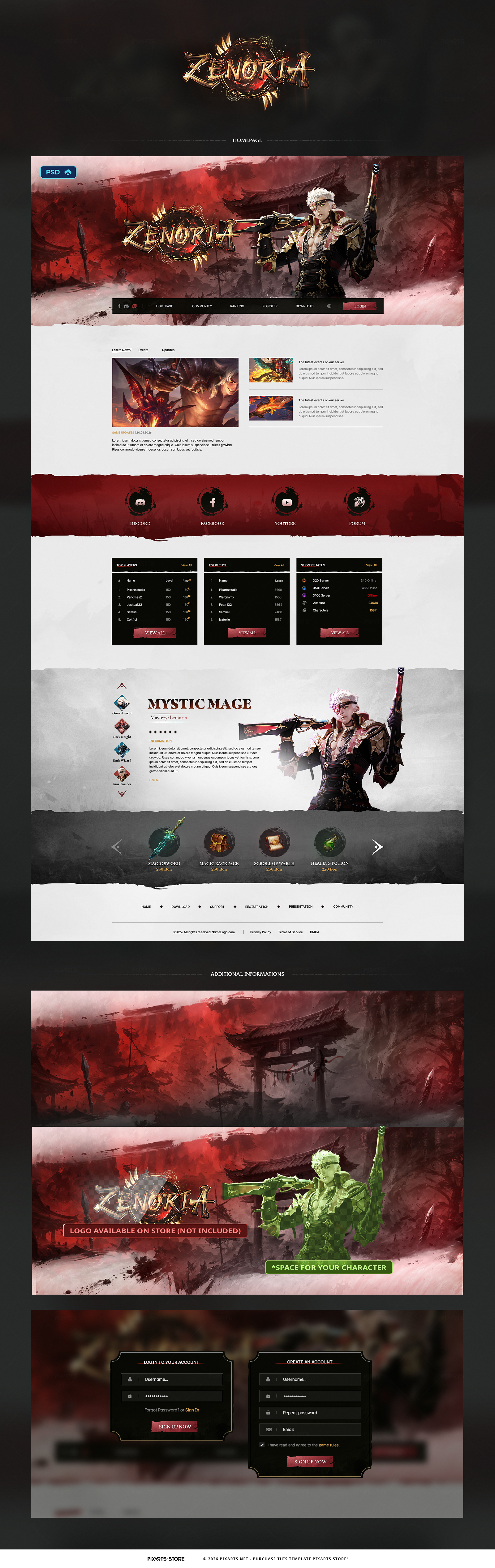 MMORPG Game Website Template – Zenoria (Red Oriental Style)