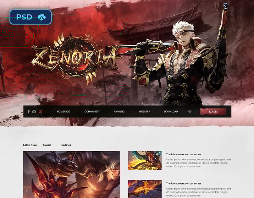 MMORPG Game Website Template – Zenoria (Red Oriental Style)