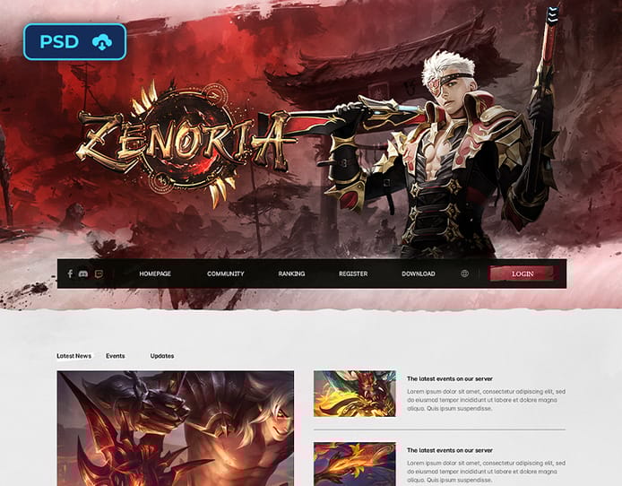 MMORPG Game Website Template – Zenoria (Red Oriental Style)