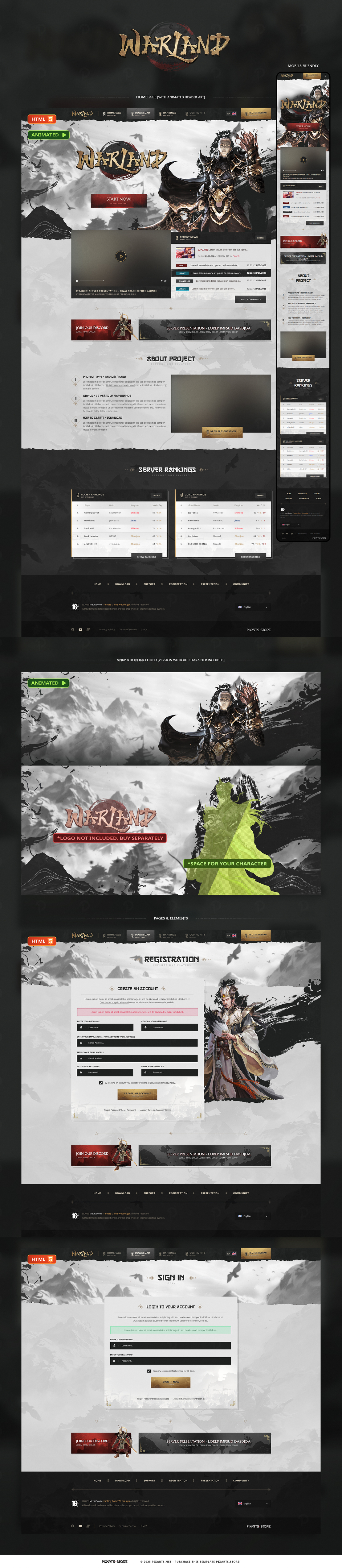 MMORPG Metin2 Game Website HTML Template for Private Server - WarLand - Instant Download