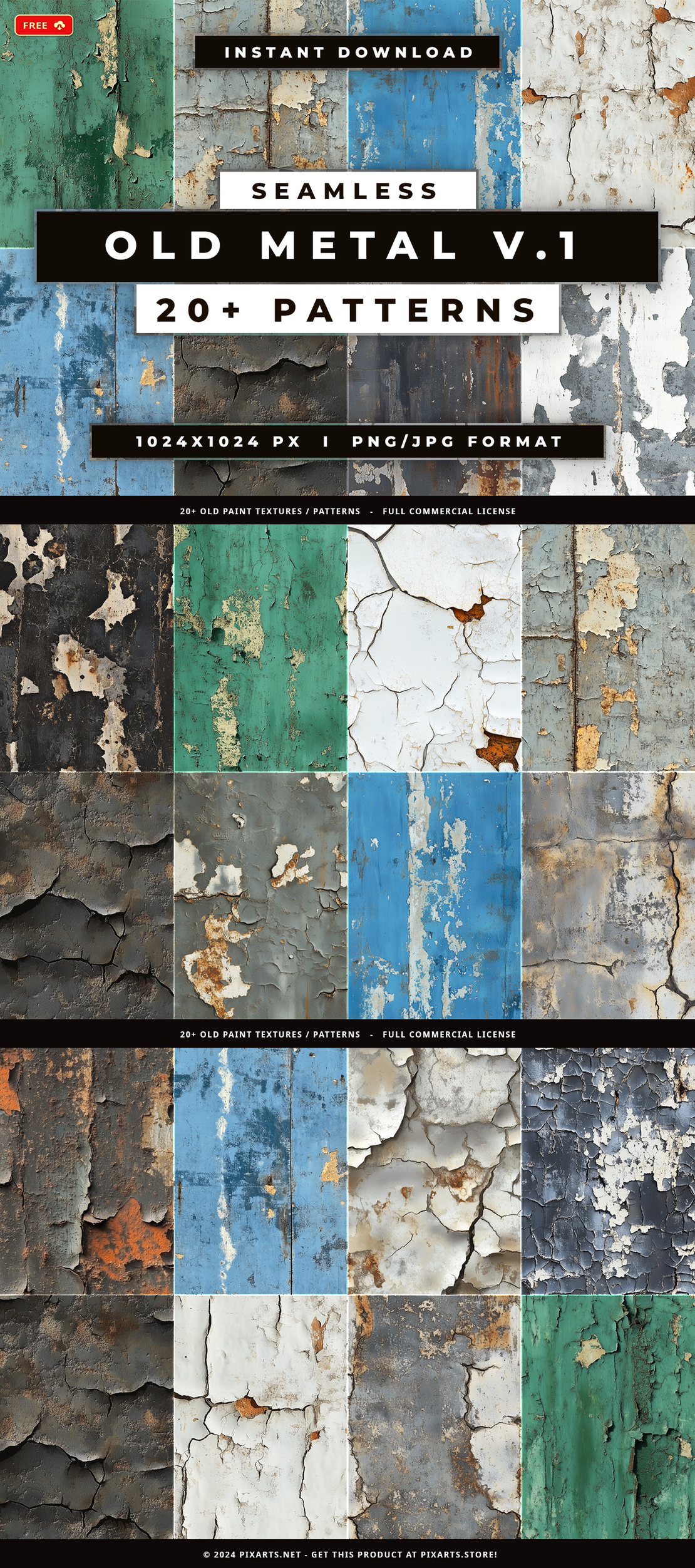 Old Paint Metal Textures - 20+ Patterns Pack (JPG/PNG)