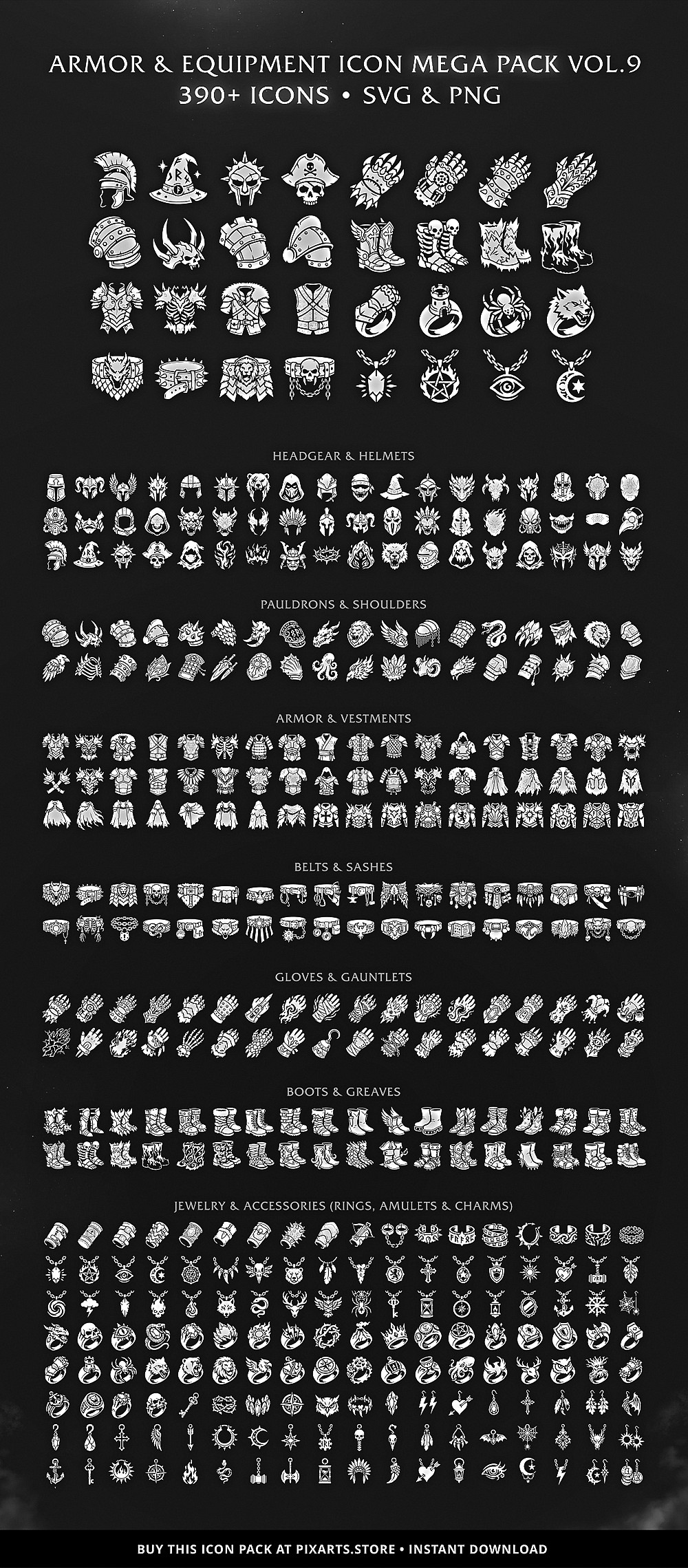 RPG Armor & Equipment Game Icons MEGA PACK – 390+ Vectors (SVG & PNG) Vol.9