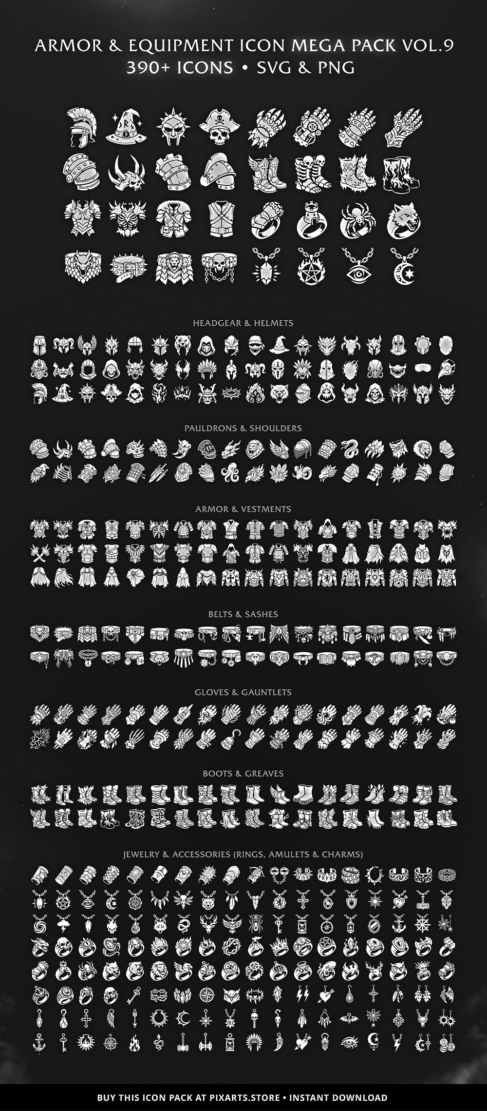 RPG Armor & Equipment Game Icons MEGA PACK – 390+ Vectors (SVG & PNG) Vol.9