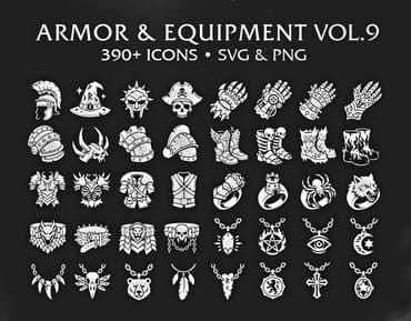 RPG Armor & Equipment Game Icons MEGA PACK – 390+ Vectors (SVG & PNG) Vol.9