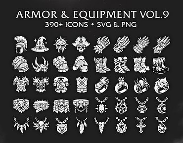 RPG Armor & Equipment Game Icons MEGA PACK – 390+ Vectors (SVG & PNG) Vol.9