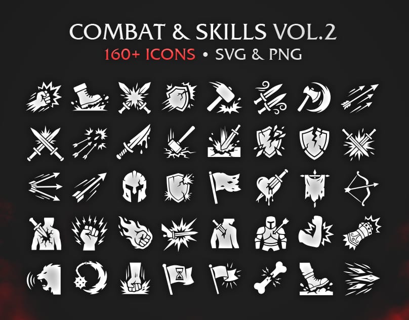 RPG Combat & Skills Game Icon Pack – 160+ Vectors (SVG & PNG) Vol.2
