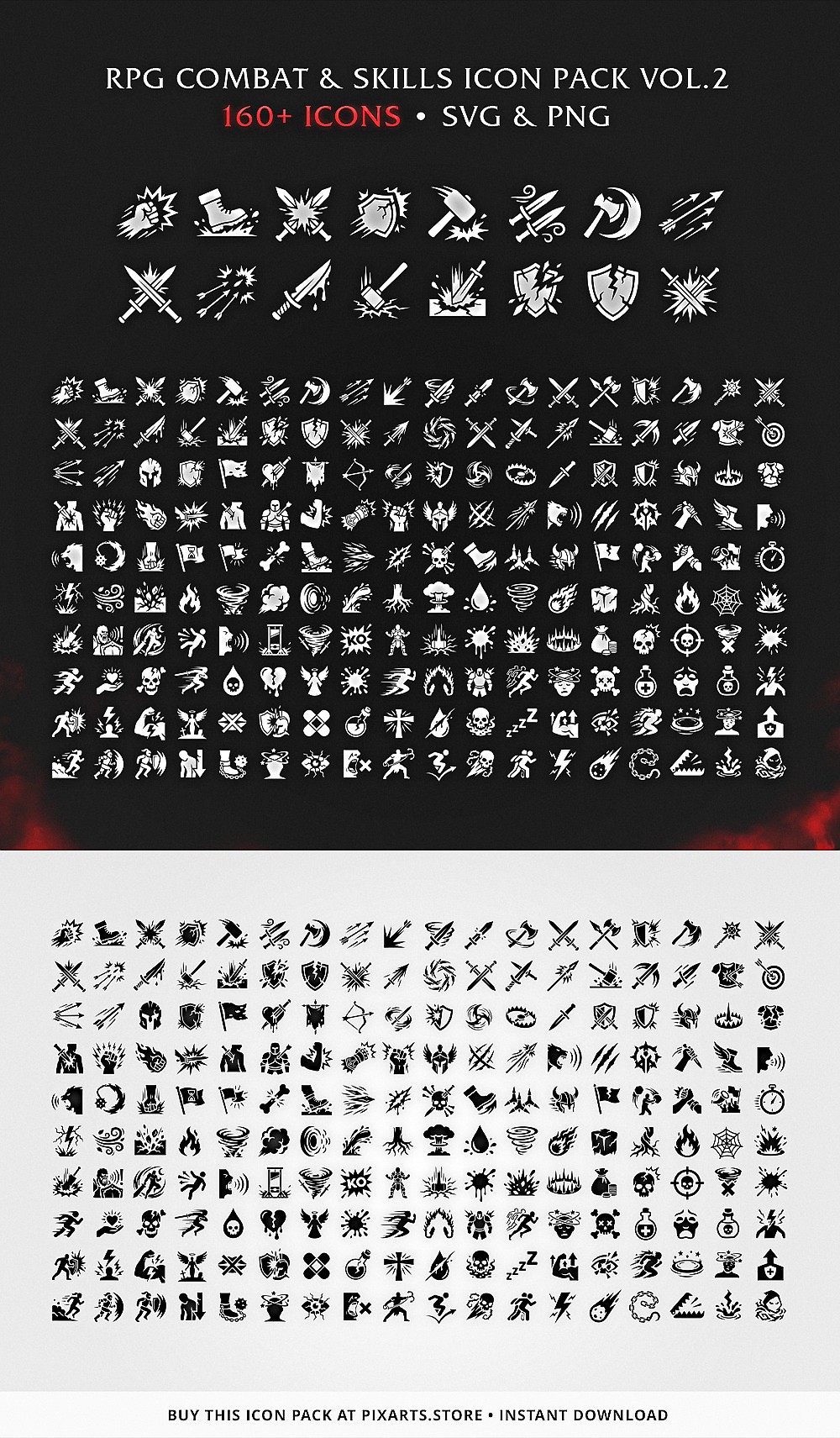 RPG Combat & Skills Game Icon Pack – 160+ Vectors (SVG & PNG) Vol.2