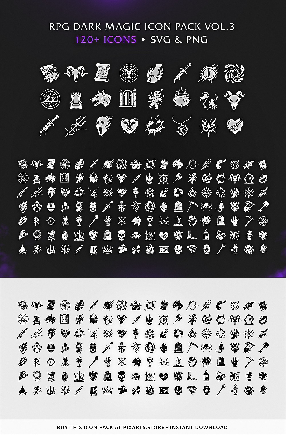 RPG Dark Magic & Necromancer Game Icon Pack – 120+ Vectors (SVG & PNG) Vol.3