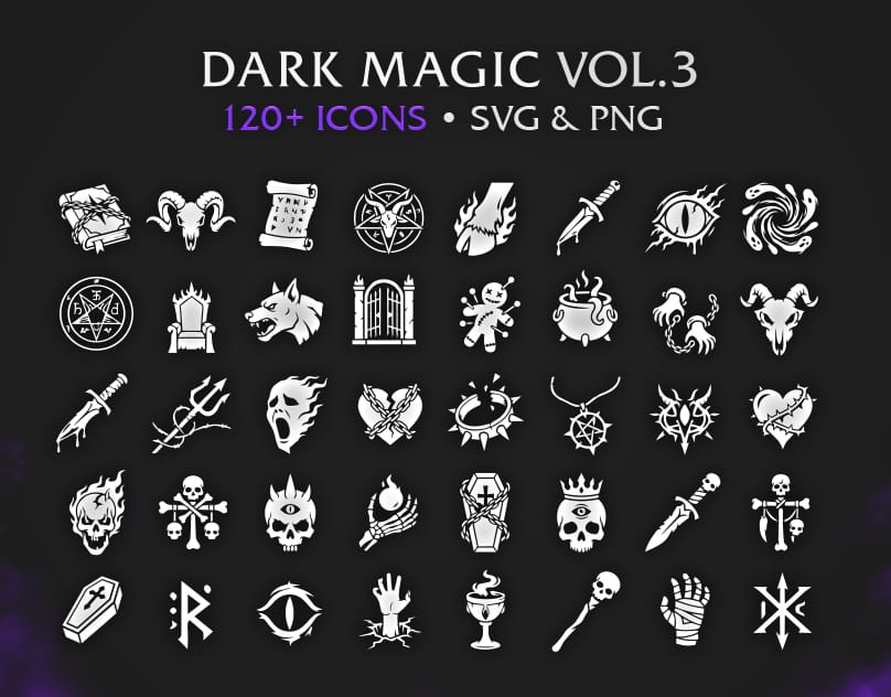 RPG Dark Magic & Necromancer Game Icon Pack – 120+ Vectors (SVG & PNG) Vol.3