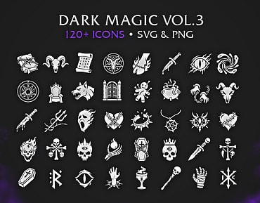 RPG Dark Magic & Necromancer Game Icon Pack – 120+ Vectors (SVG & PNG) Vol.3
