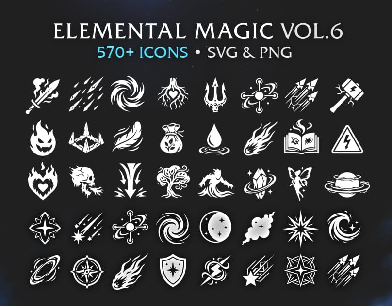 RPG Elemental Magic Game Icons MEGA PACK – 570+ Vectors (SVG & PNG) Vol.6