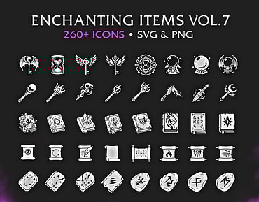 RPG Enchanting & Magic Items Game Icon Pack – 260+ Vectors (SVG & PNG) Vol.7