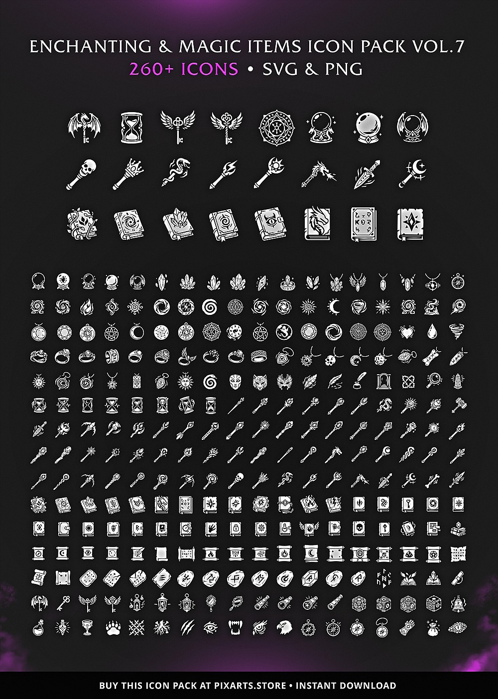 RPG Enchanting & Magic Items Game Icon Pack – 260+ Vectors (SVG & PNG) Vol.7