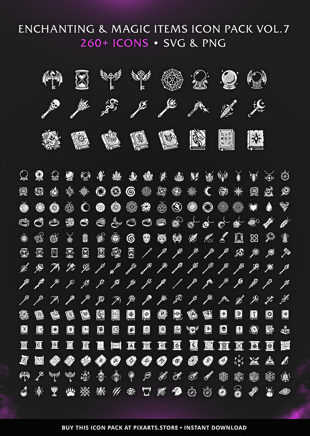 RPG Enchanting & Magic Items Game Icon Pack – 260+ Vectors (SVG & PNG) Vol.7