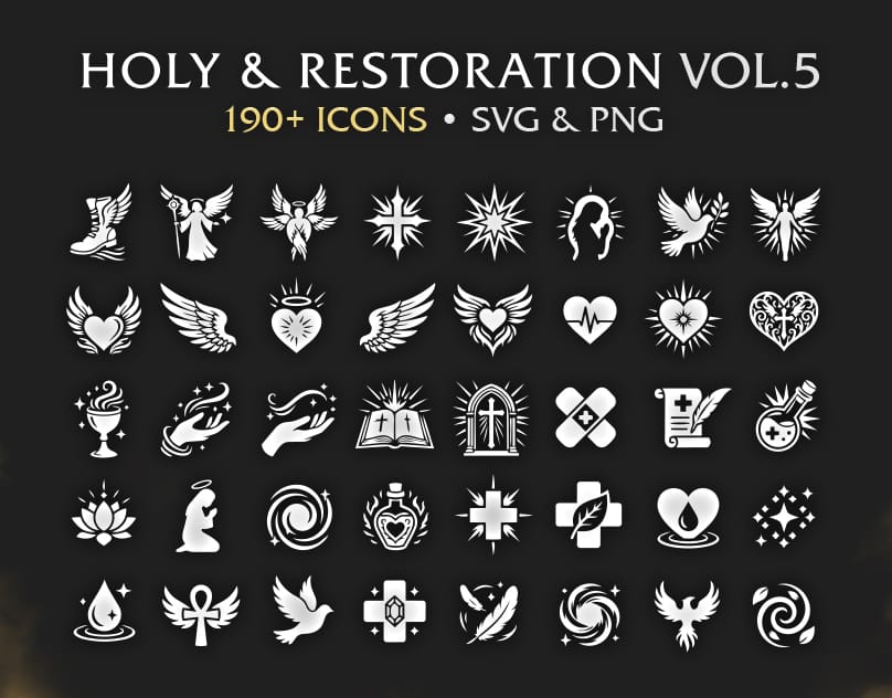 RPG Holy & Restoration Game Icon Pack – 190+ Vectors (SVG & PNG) Vol.5