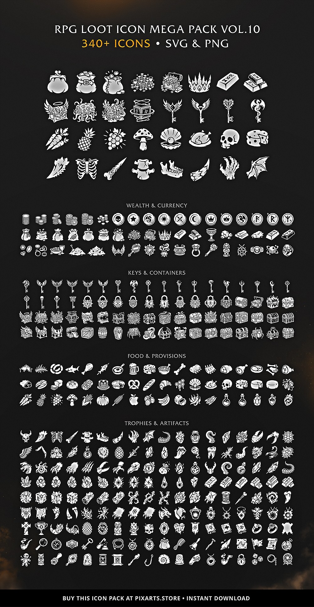 RPG Loot, Food & Treasures Game Icons MEGA PACK – 340+ Vectors (SVG & PNG) Vol.10