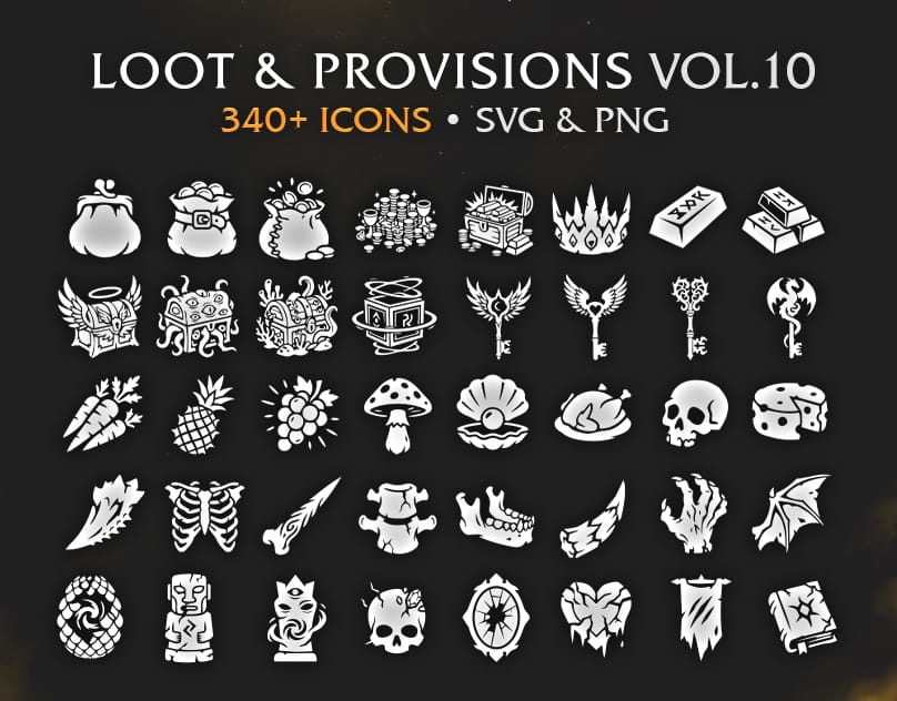 RPG Loot, Food & Treasures Game Icons MEGA PACK – 340+ Vectors (SVG & PNG) Vol.10