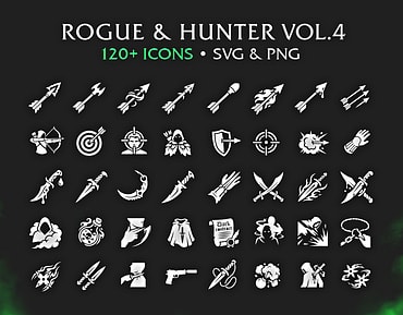 RPG Rogue & Hunter Game Icon Pack – 120+ Vectors (SVG & PNG) Vol.4