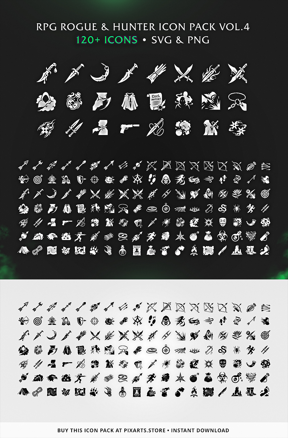 RPG Rogue & Hunter Game Icon Pack – 120+ Vectors (SVG & PNG) Vol.4
