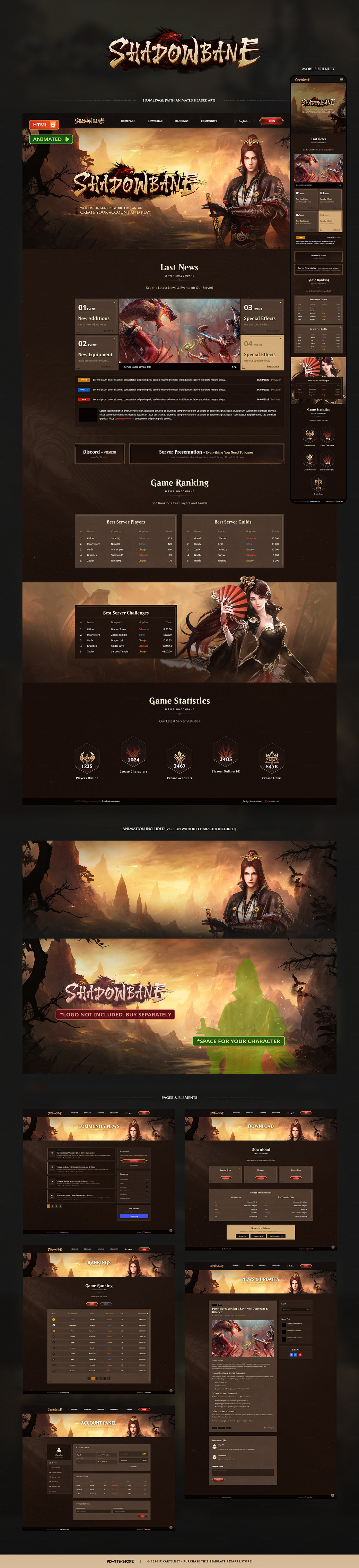 Shadowbane – Animated MMORPG Website HTML Template (Metin2 Style)