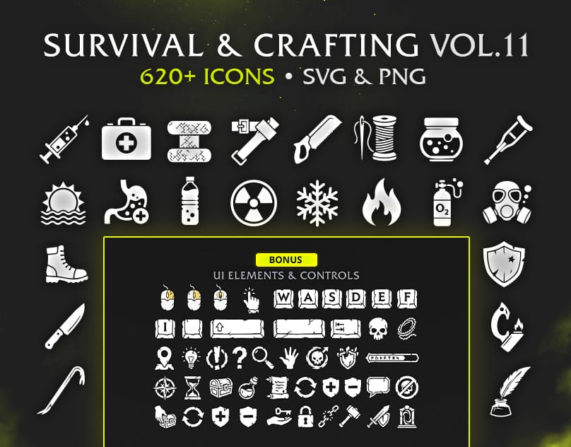Survival & Post-Apo Game Icons MEGA PACK – 620+ Vectors (SVG & PNG) Vol.11