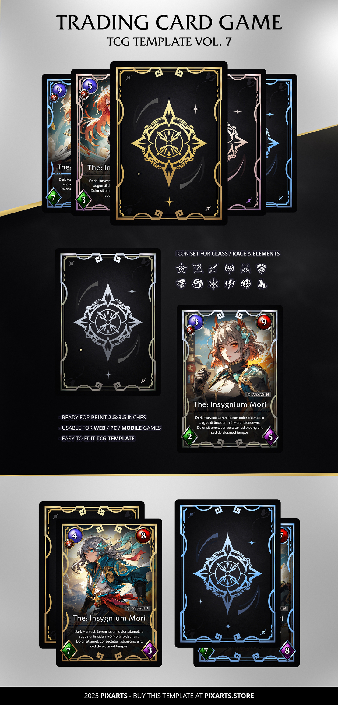 Trading Card Game (TCG/CCG) Anime Modern Card Template (4 Variations) – Vol.7