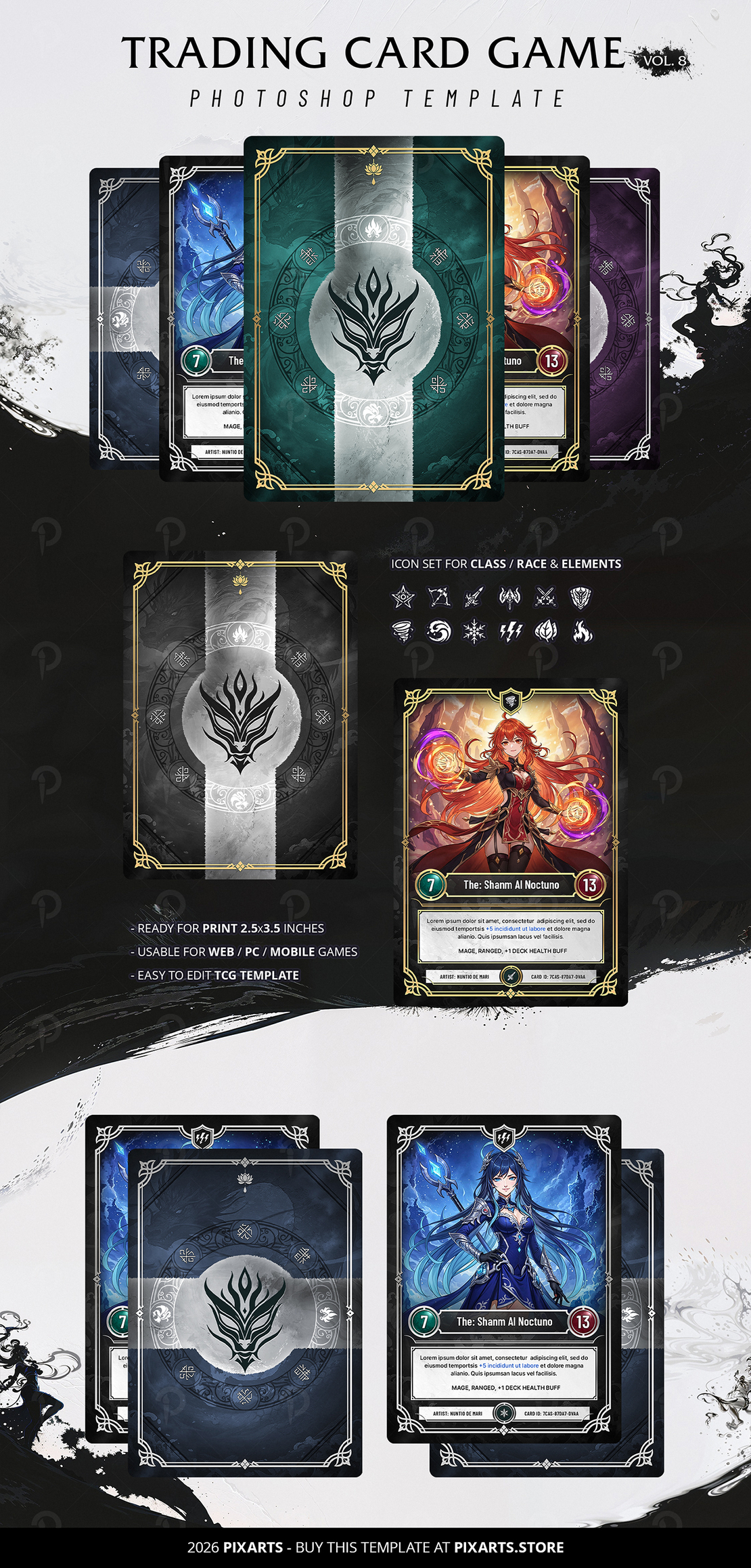 Trading Card Game (TCG/CCG) Anime Modern Card Template (6 Variations) – Vol.8