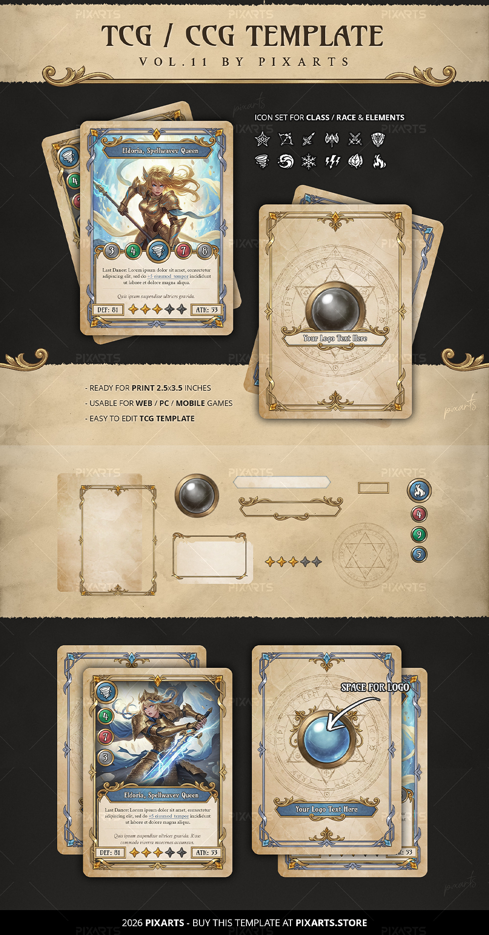 Trading Card Game (TCG/CCG) Template – Classic Fantasy RPG Style Vol.11