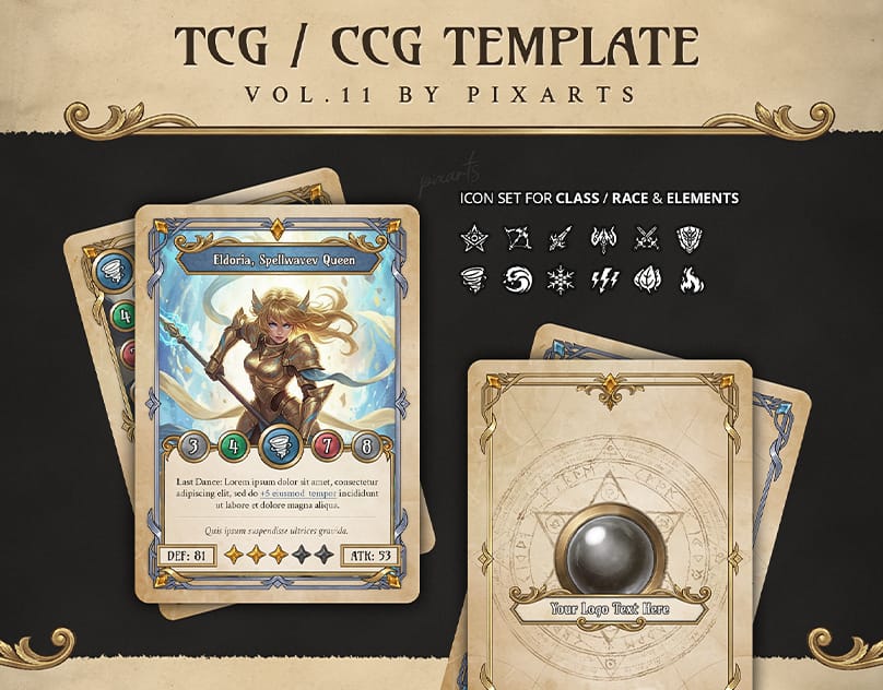 Trading Card Game (TCG/CCG) Template – Classic Fantasy RPG Style Vol.11
